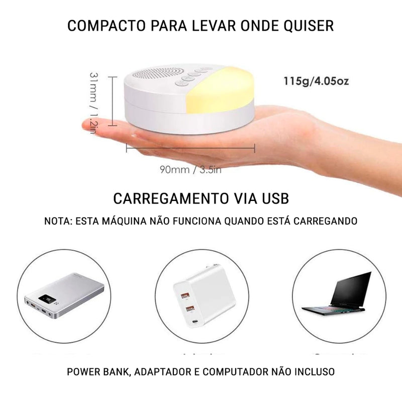 Aparelho de ruído branco Calmante do Sono Bebê e Relaxamento USB Recarregável luz noturna