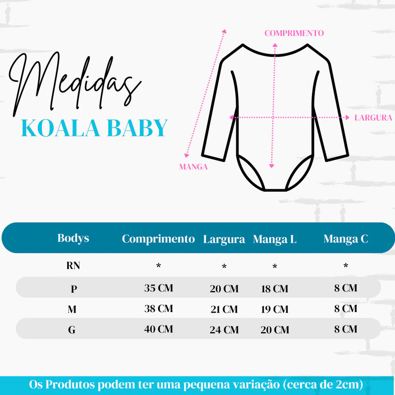 Kit 5 Peças Body Manga Longa Estampado Enxoval Roupa de Bebê